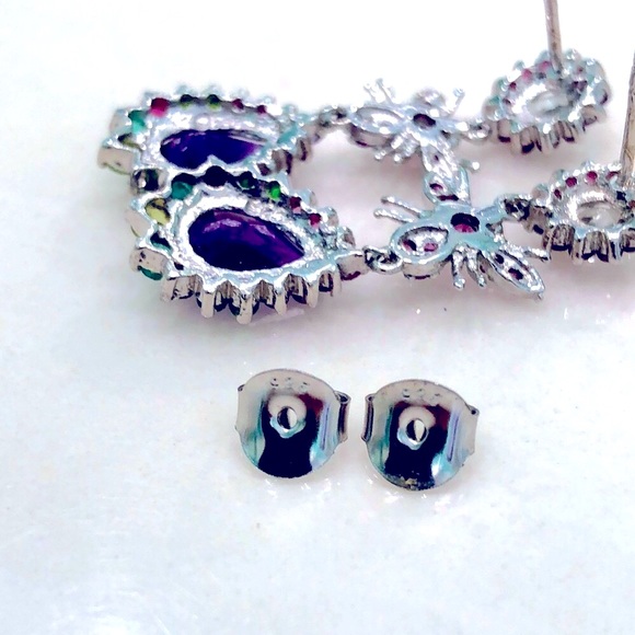 Aquamarine Peridot Amethyst Garnet Topaz 14KGP Earrings - Picture 5 of 6